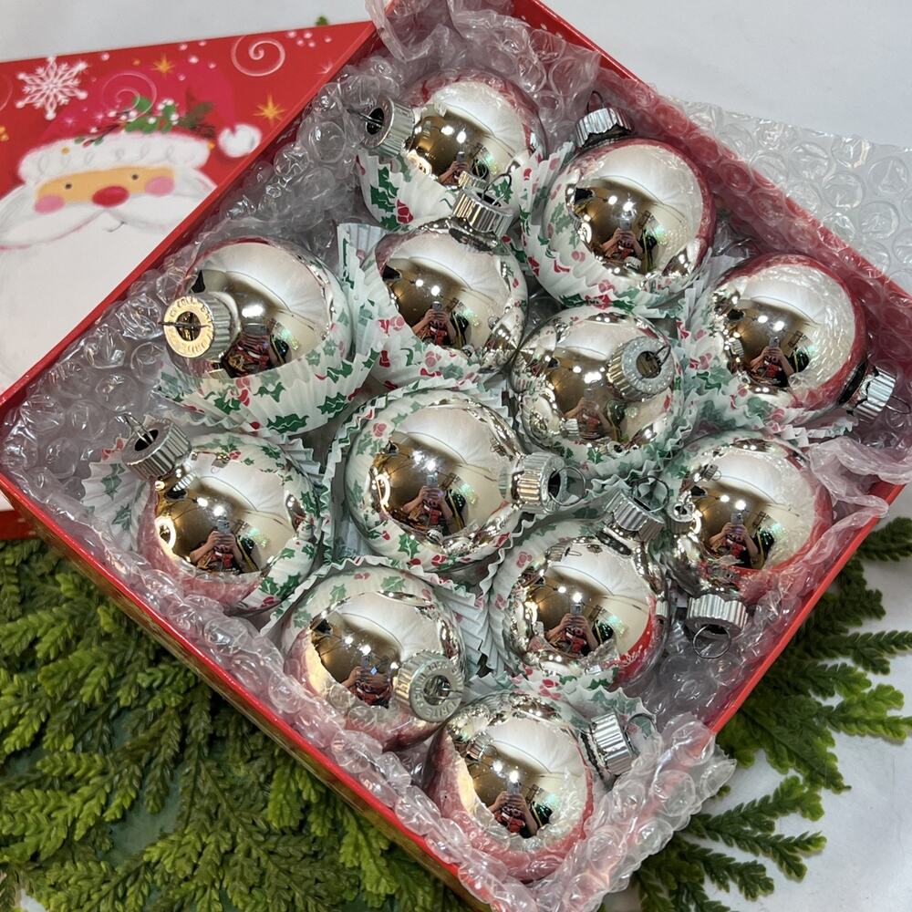 Vintage Set/36 Shiny Brite Silver 1.5” Mercury Glass Christmas Ornaments Balls